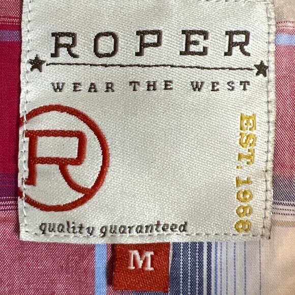 Roper Men’s Short Sleeve Pearl Snap Western Shirt Red Blue Plaid Size L Cowboy - Picture 6 of 9